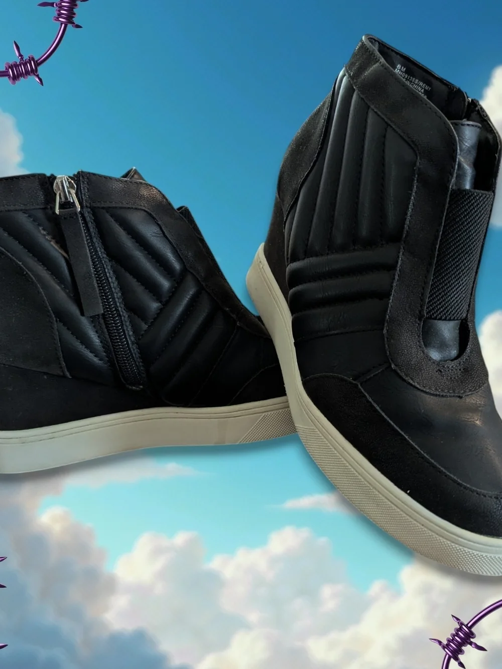 Mia Black Quilted Wedge Ankle Sneakers Stylish Zip Casual Women’s Shoes 8M